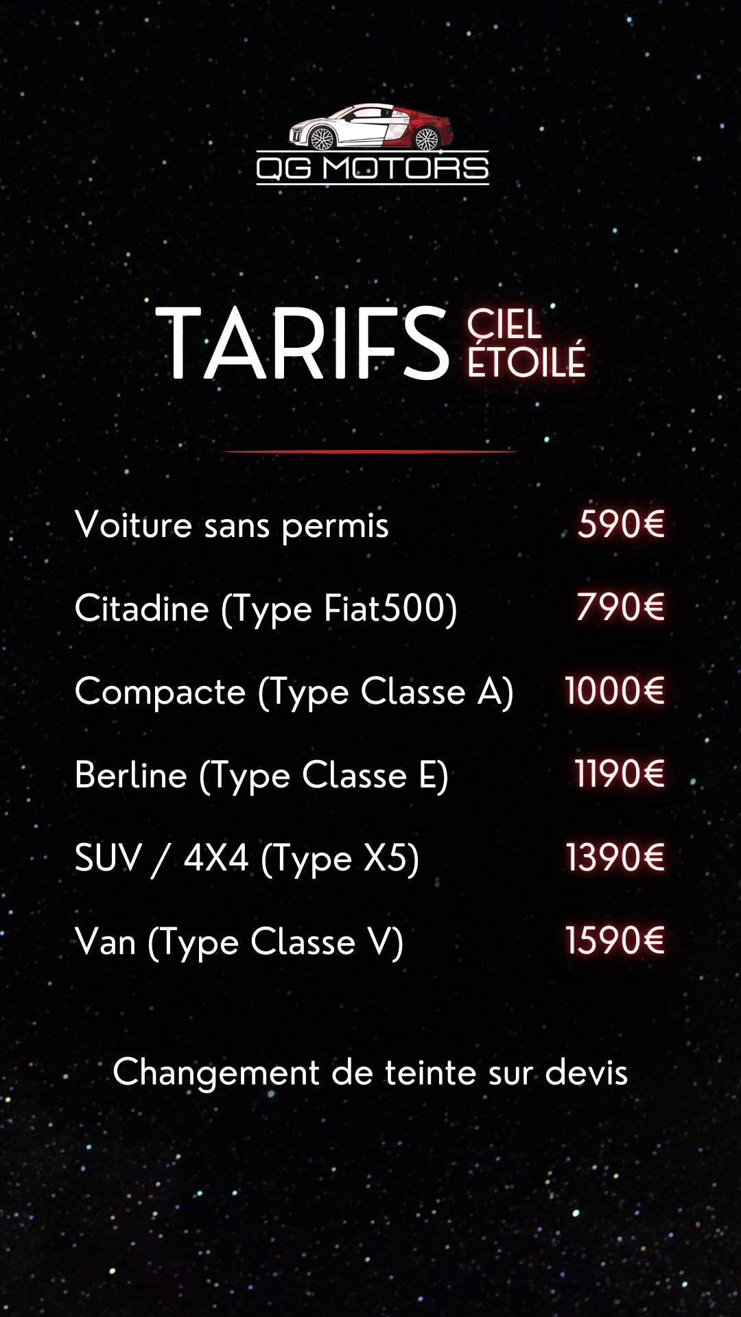 Tarifs ciel e toile
